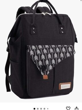 TRENDY Diaper Bag Backpack Black Arrow Print Multi Pocket Mom Bag